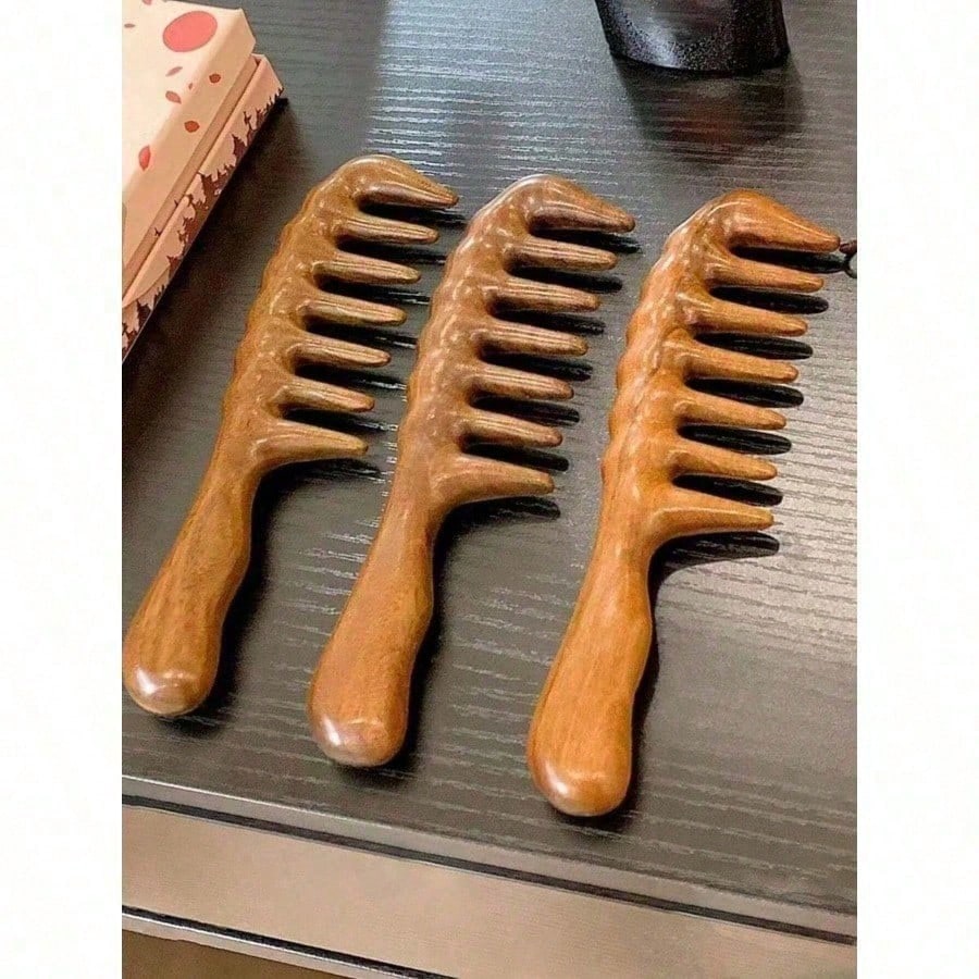 Hair Care Curly Hair - 1-teiliger breitzinkiger Kamm aus natürlichem Sandelholz,
