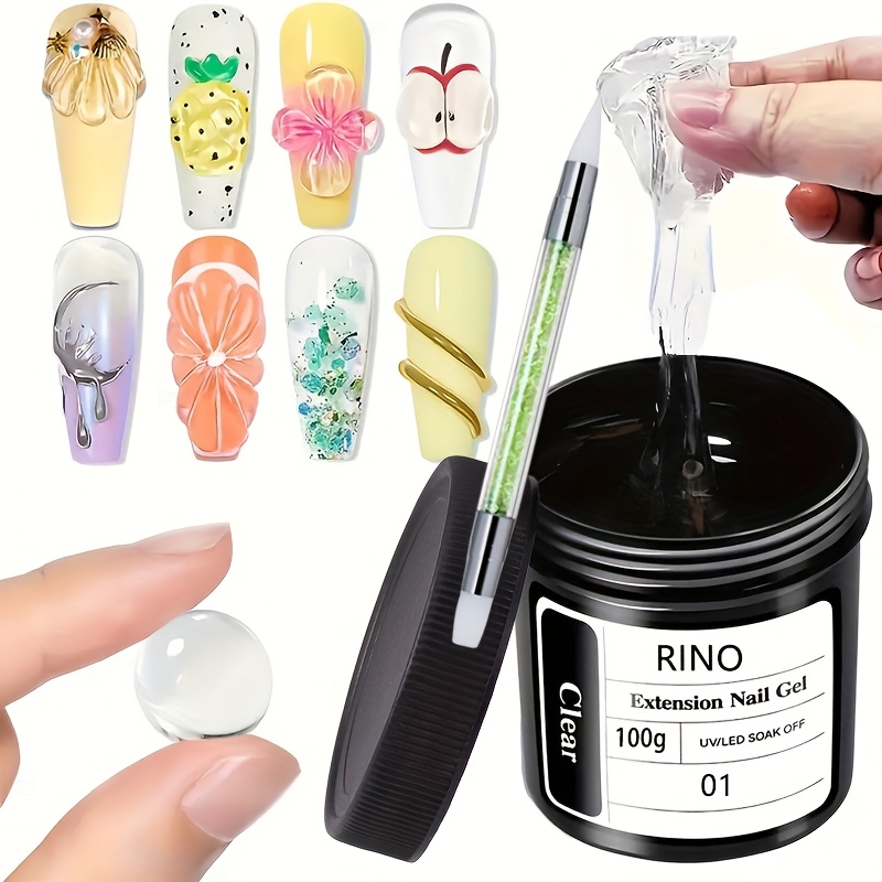 Hair Care Gel - 100g Klares Antihaft-Handverlängerungs-Nagelgel mit Modellierstift, 3D-Modellier-Strasskleber,