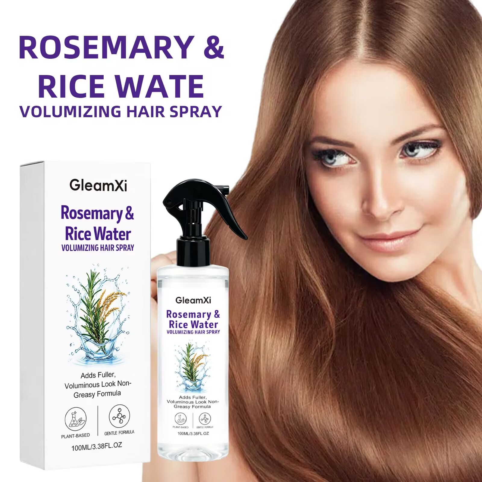 Hair Care With Rice Water - Rosmarin-Reiswasser-Haarspray, voluminöser, glättender Leave-in-Conditioner für feines,